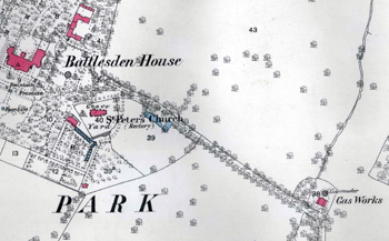 the 1882 map showing the gasometer and gas works